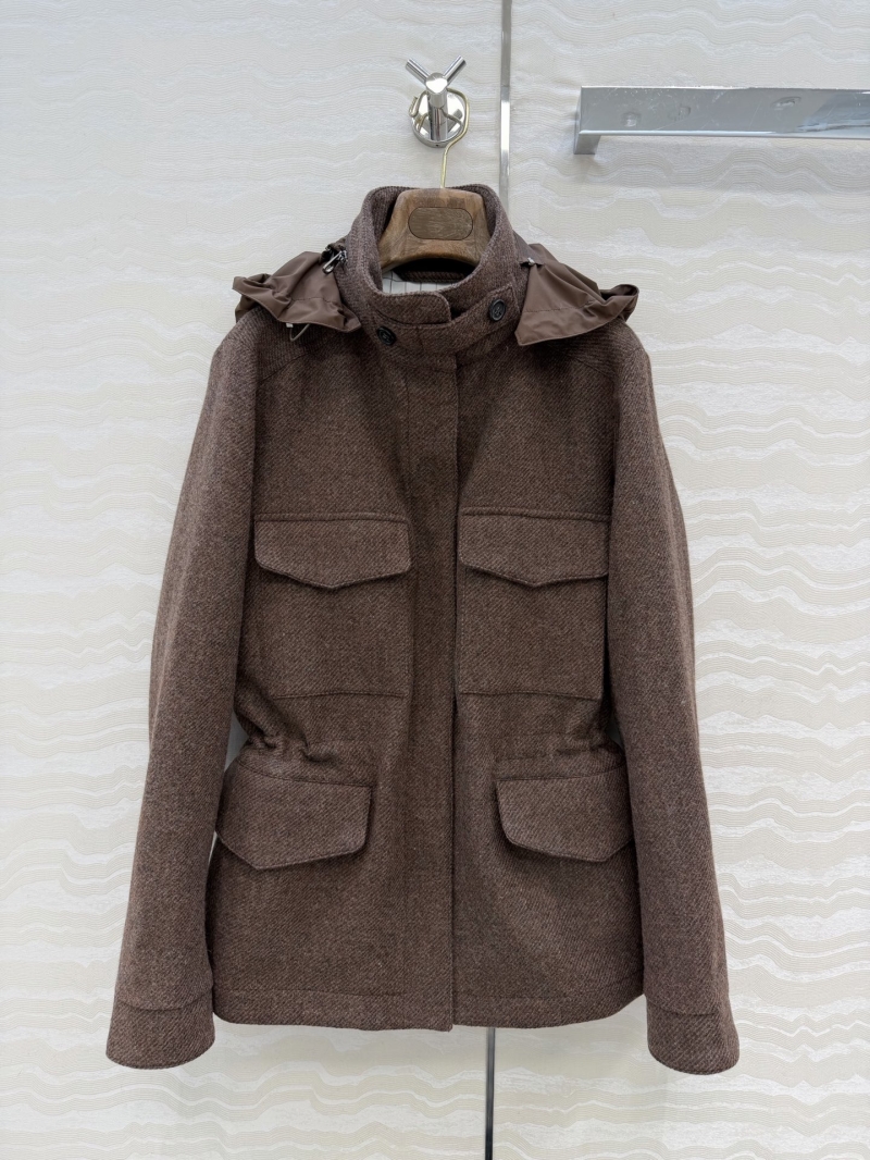 Loro Piana Imported Wool Melange Traveler's Field Jacket - Brown, Stand Collar & Adjustable Waist