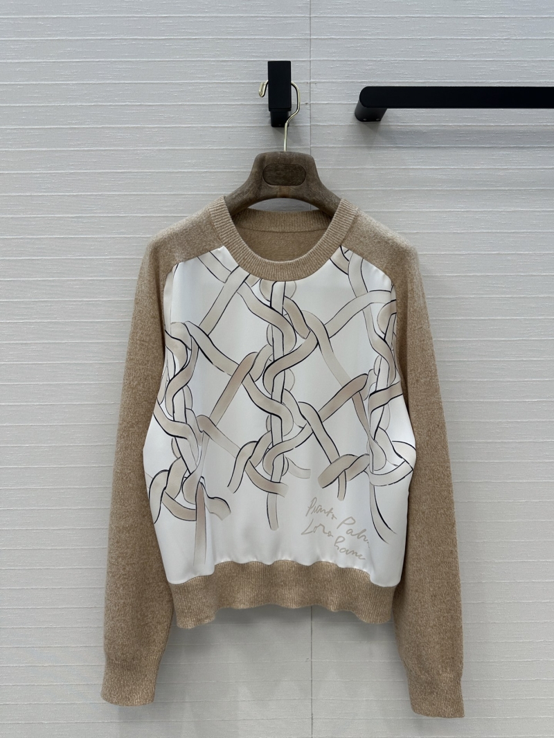 Loro Piana Exquisite Cashmere Knit Pullover with Signature Chain Print Splicing in Camel