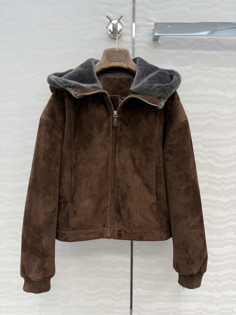 Loro Piana Mikael Chocolate Brown Lambskin Suede Pilot Jacket | Cropped Shearling Trim