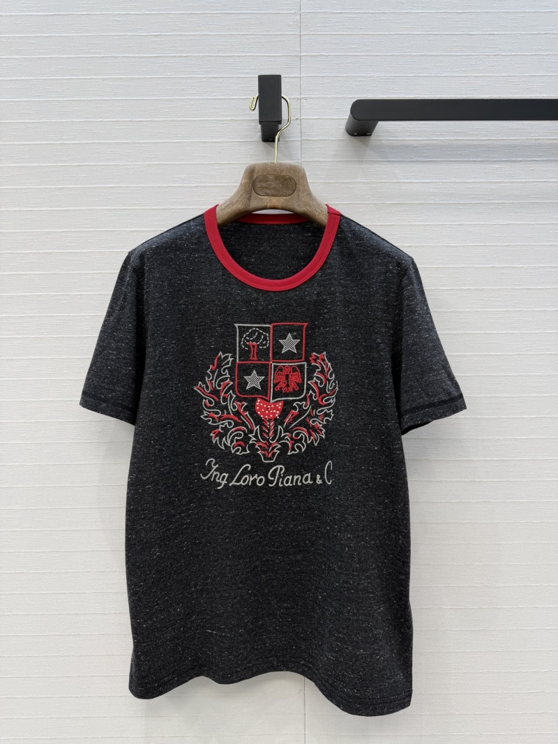 Loro Piana Vintage Crest Embroidered T-Shirt, Deep Charcoal Heather