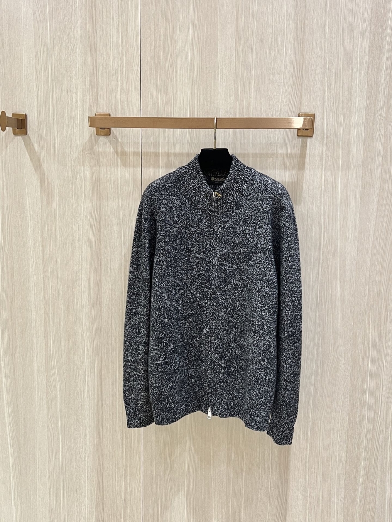 Loro Piana Ribbed Wool Zip-Up Cardigan - Heather Grey Mock Neck Premium Knitwear