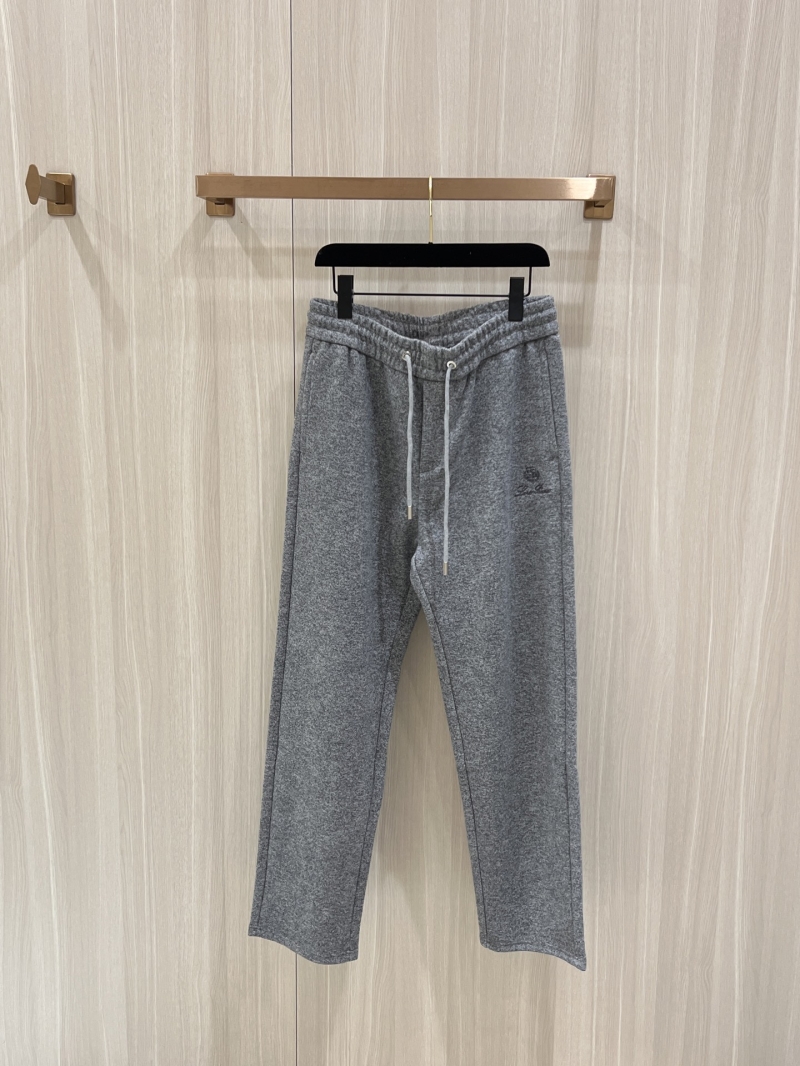 Loro Piana Signature Embroidered Wool Knit Joggers in Heather Gray