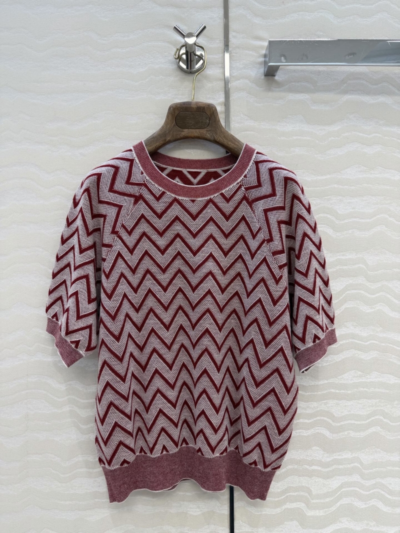 Loro Piana Exquisite Cashmere and Silk Geometric Zigzag Knit Top