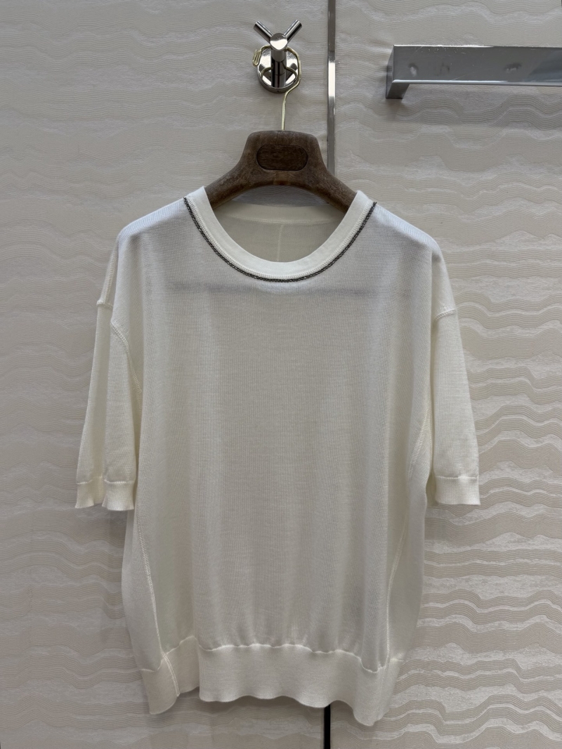 Loro Piana Sumptuous Silk-Cashmere Bead-Embellished Knit Top in Cream
