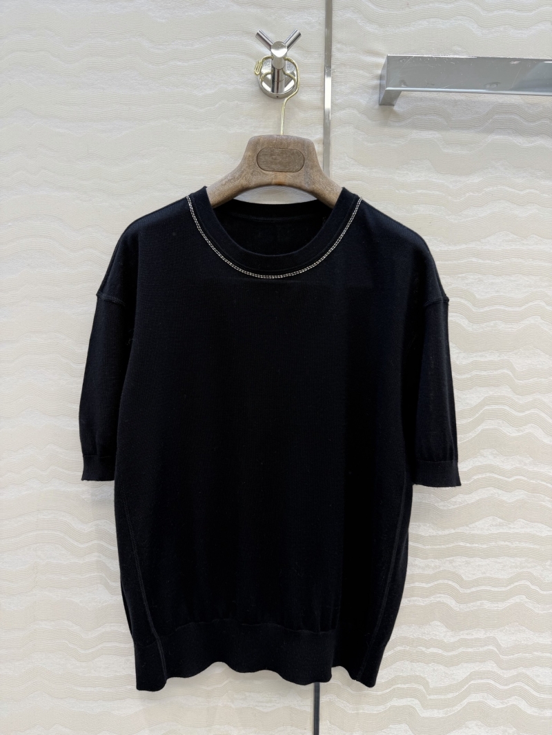 Loro Piana Cashmere and Silk Blend Beaded Embroidery Knit Top in Black