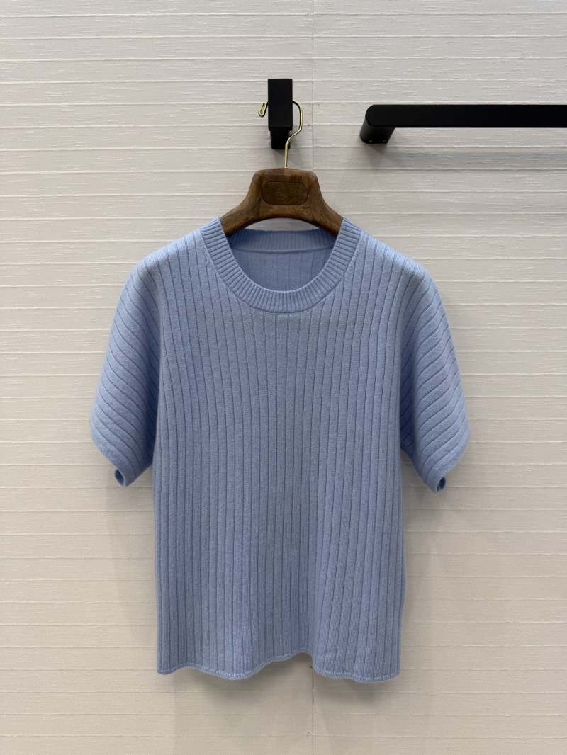 Loro Piana Sumptuous Cashmere Wool 18-Gauge Ribbed Drop-Shoulder Knit Sweater in Serene Blue