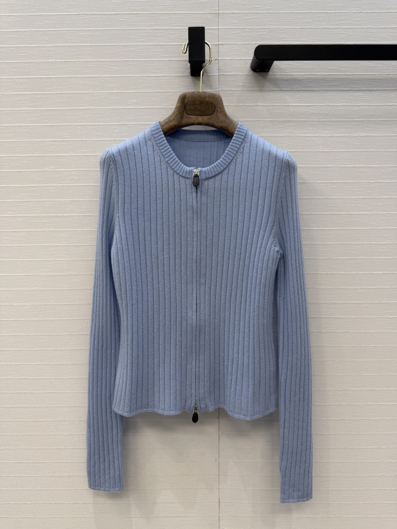 Loro Piana Sumptuous Cashmere-Wool 18-Gauge Ribbed Knit Double-Zip Cardigan in Baby Blue