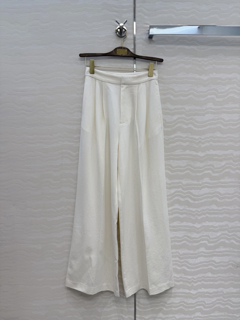 Loro Piana Wool Tencel Linen Blend Rodge Elegant Pleated Trousers in Ice Gardenia White