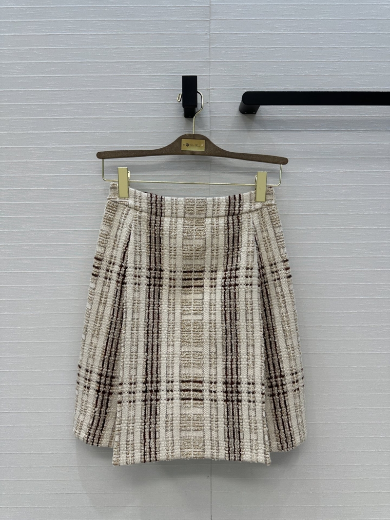 Loro Piana Stefanie Exquisite Wool-Blend Tweed Pleated Check Skirt