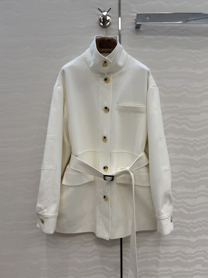 Loro Piana Lismore Wool Tencel Linen Cotton Blend Elegant Utility Jacket in Ice Gardenia White