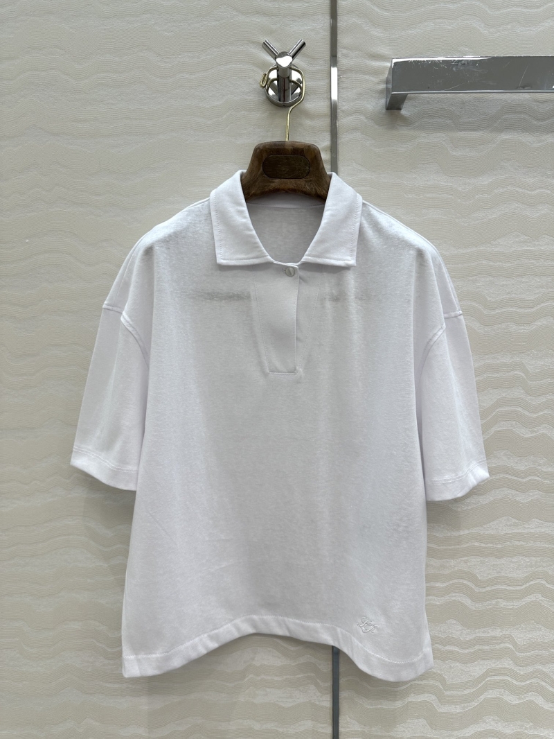 Loro Piana 100% Natural Cotton Minimalist Polo T-Shirt with Dropped Shoulders in Pristine White