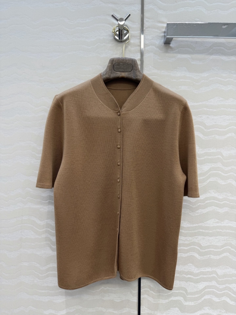 Loro Piana Silk & Wool Spagna Mini Short-Sleeved Knit Jacket in Camel