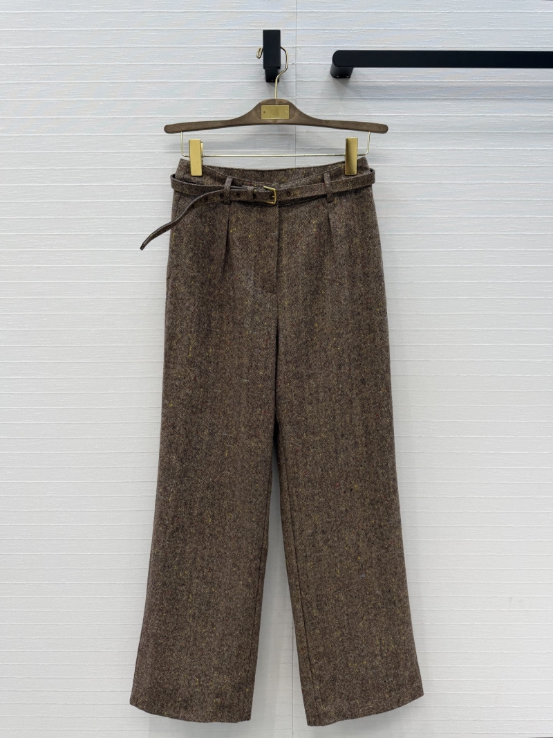 Loro Piana Imported Wool Yarn-Dyed Pleated Trousers in Brown Mélange