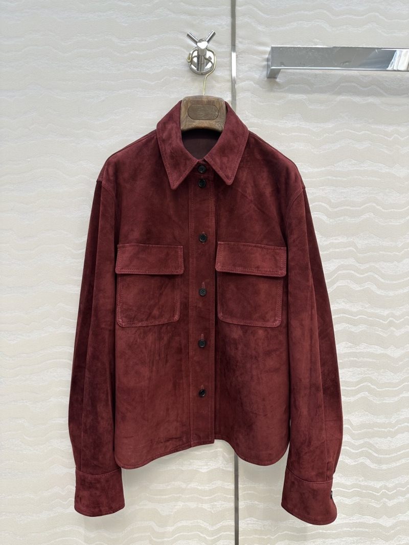 Loro Piana 100% Lambskin Suede Burgundy Pointed Lapel Shirt Jacket