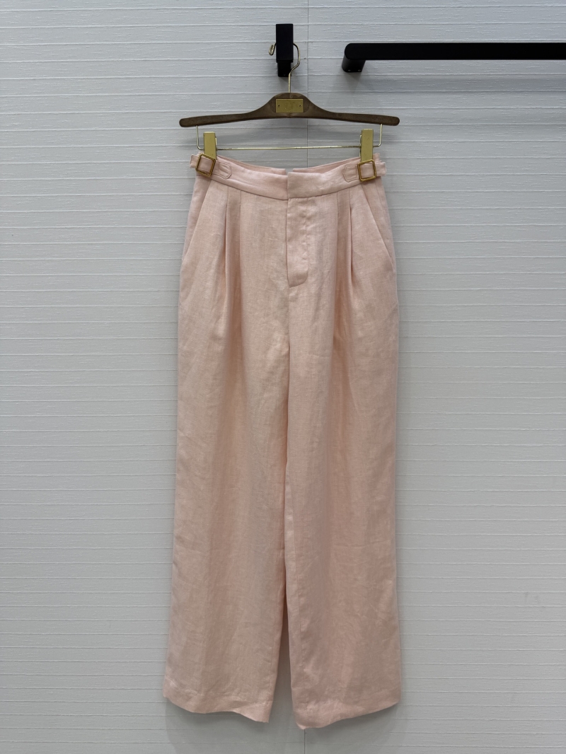 Loro Piana Rodge Pleated Imported Linen Straight-Leg Trousers in Baby Pink
