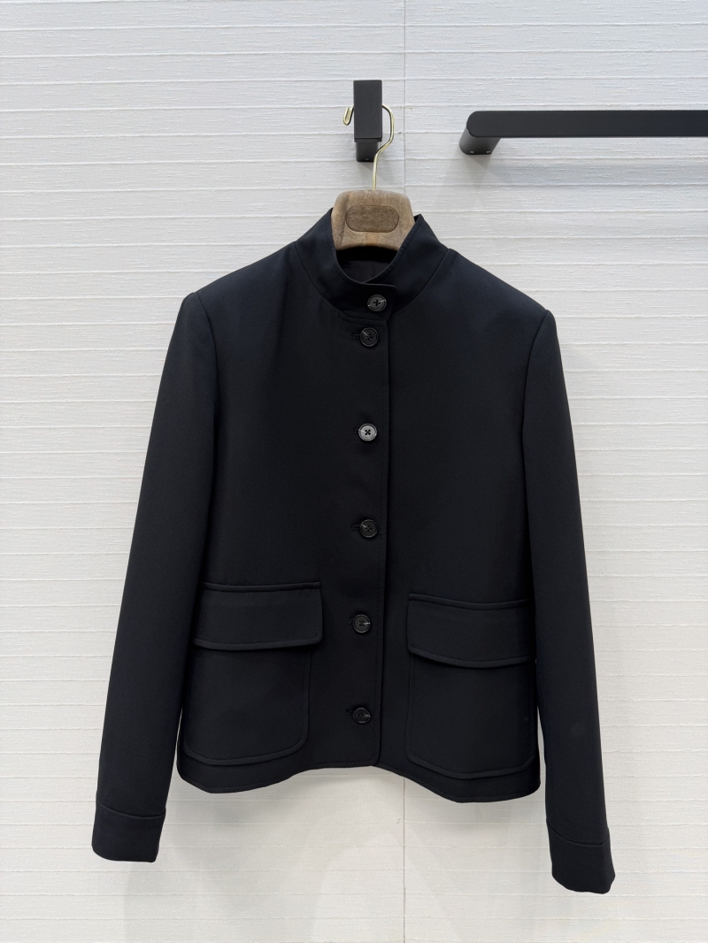 Loro Piana Exquisite Structured Wool-Blend Mandarin Collar Jacket in Timeless Black