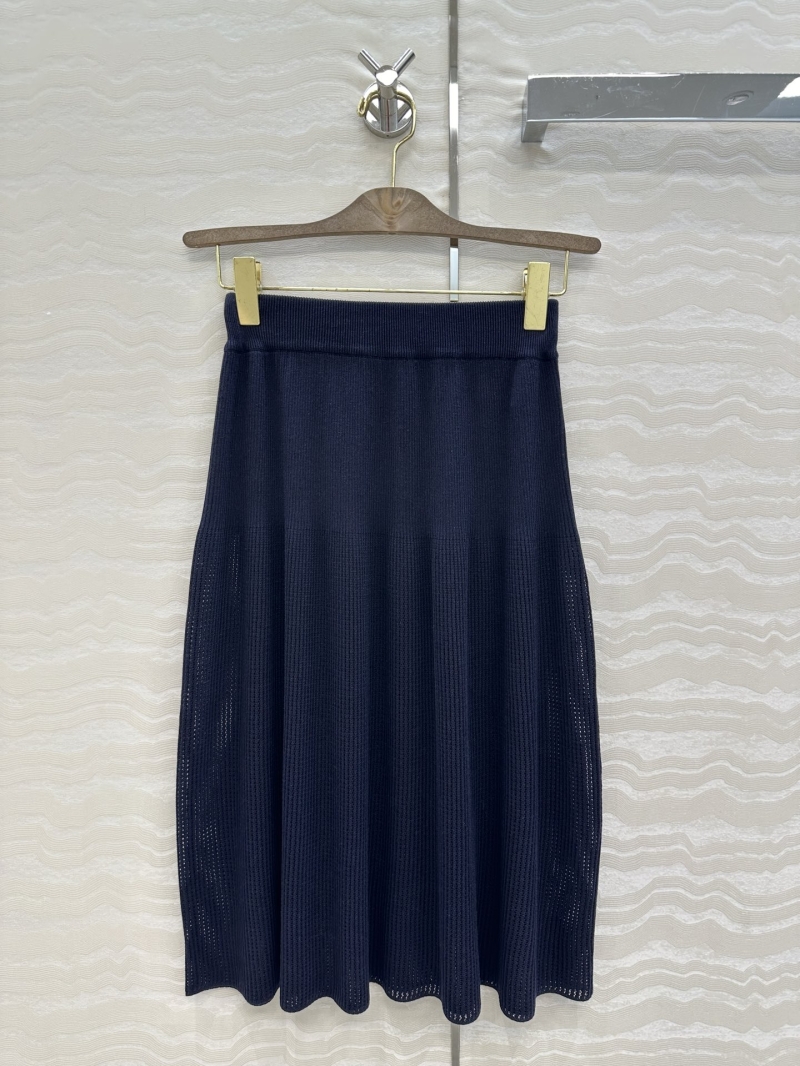 Loro Piana Silk-Cotton Blend Pointelle Knitted Midi Skirt in Navy Blue