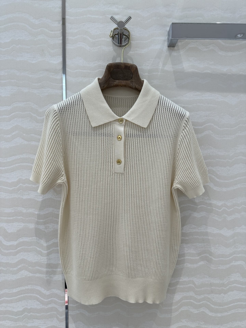 Loro Piana Silk-Cotton Pointelle Knit Polo Shirt in Cream