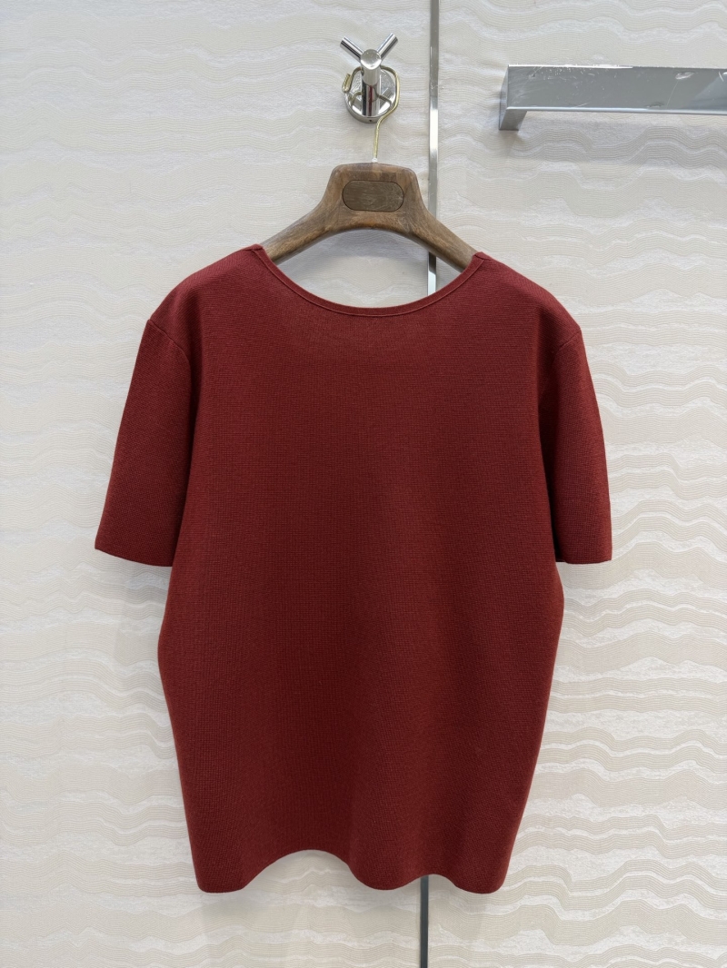 Loro Piana 100% Wool Reversible Short-Sleeved Knit Top in Burgundy