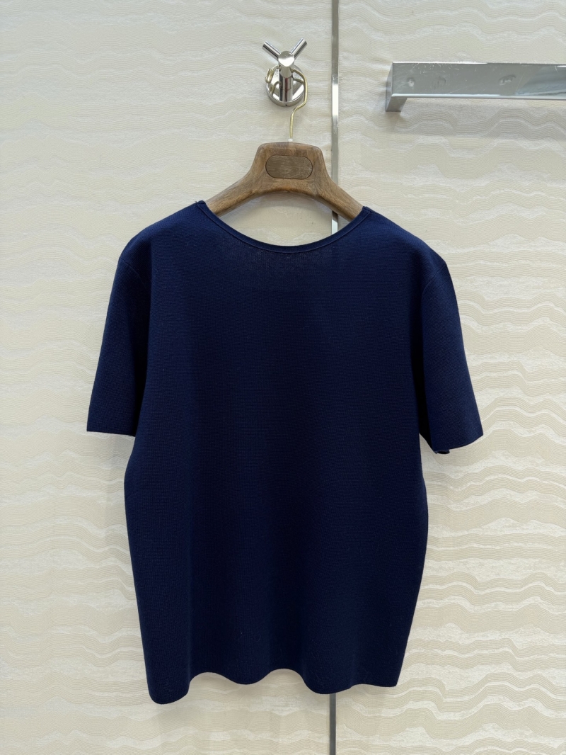 Loro Piana 100% Wool Reversible Kamet Short-Sleeved Knit Top in Navy Blue