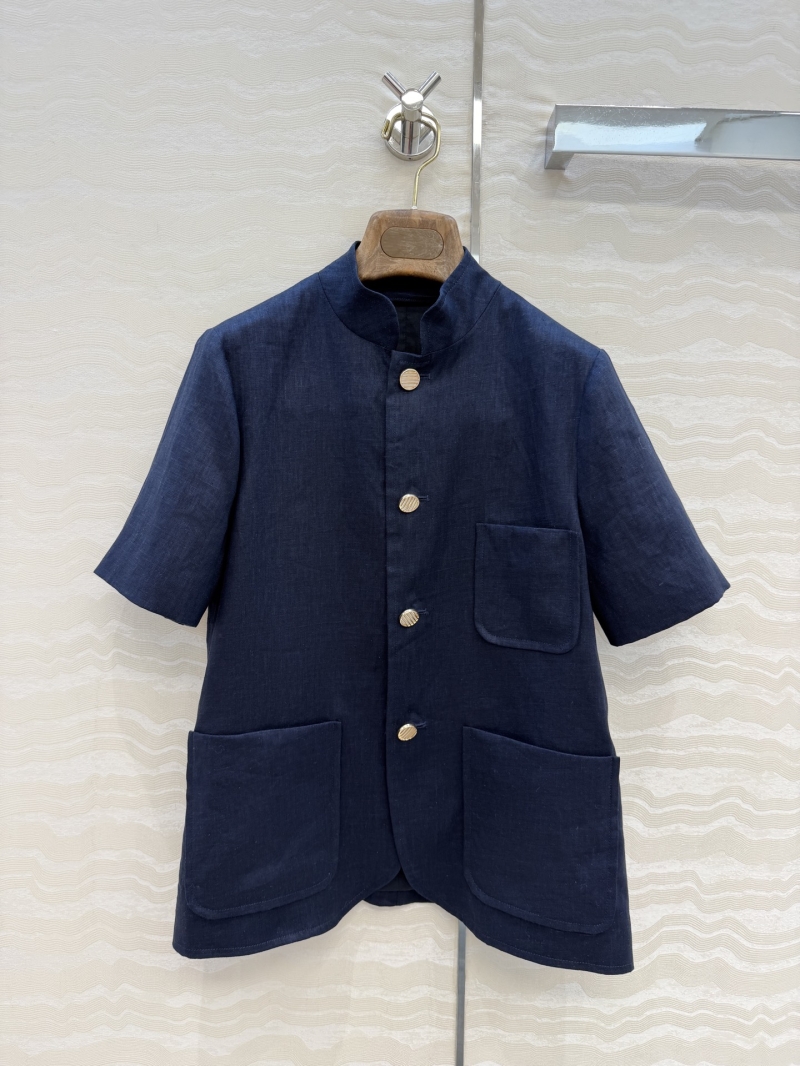 Loro Piana 100% Imported Linen Spagna Mini Stand-Up Collar Jacket in Navy Blue