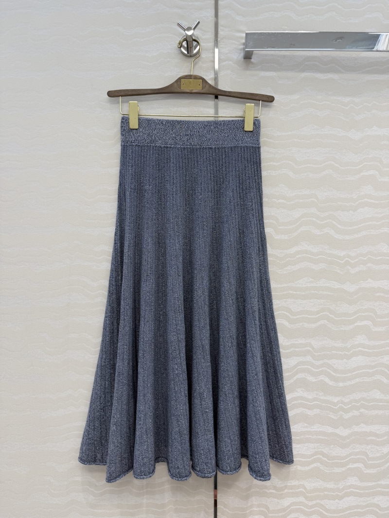 Loro Piana Imported Linen-Wool Blend High-Waisted Knitted Midi Skirt in Serene Blue