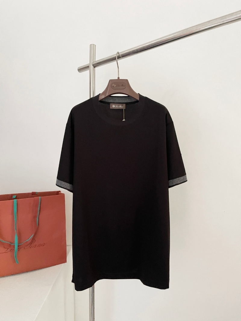 Loro Piana Contrast-Trim Crewneck Cotton T-Shirt in Black