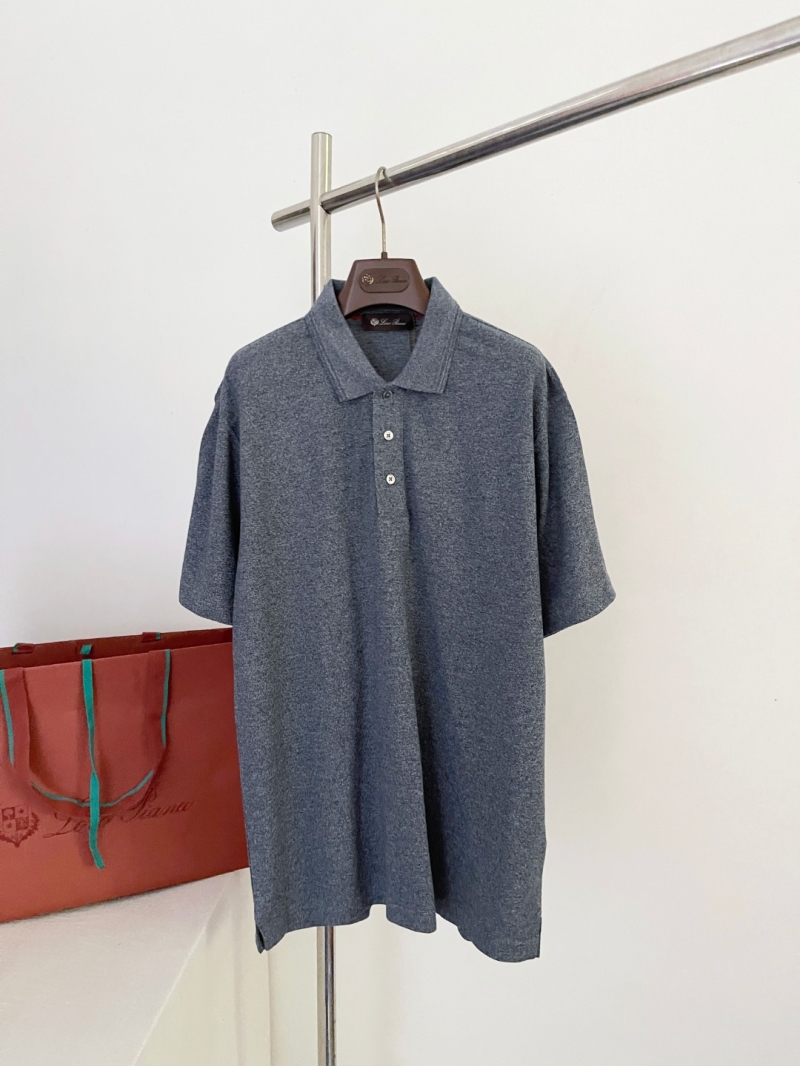 Loro Piana Men's Melange Knit Polo Shirt in Slate Blue
