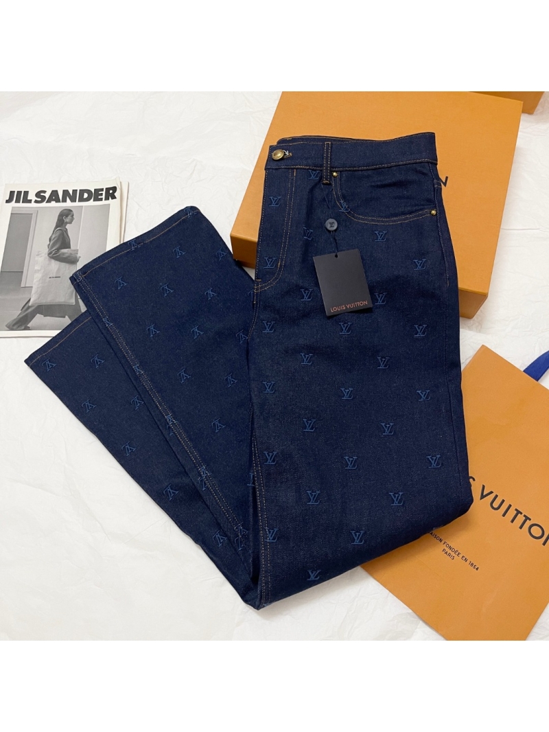Louis Vuitton Embroidered Full-Print Denim Jeans