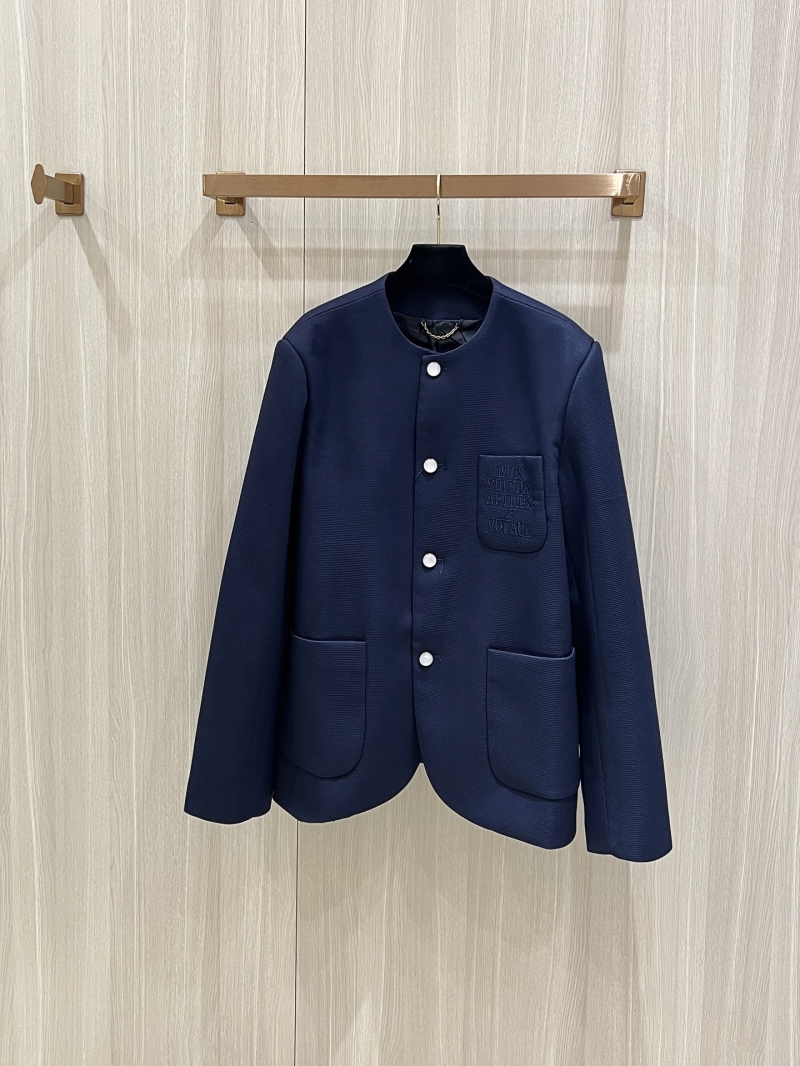 Louis Vuitton Sapphire Blue Embroidered Collarless Blazer - Luxe Wool Blend