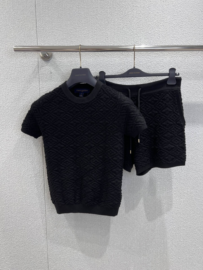 Louis Vuitton Clover Jacquard Short Sleeve Knit Top & Drawstring Shorts Set - Luxe Black Ensemble