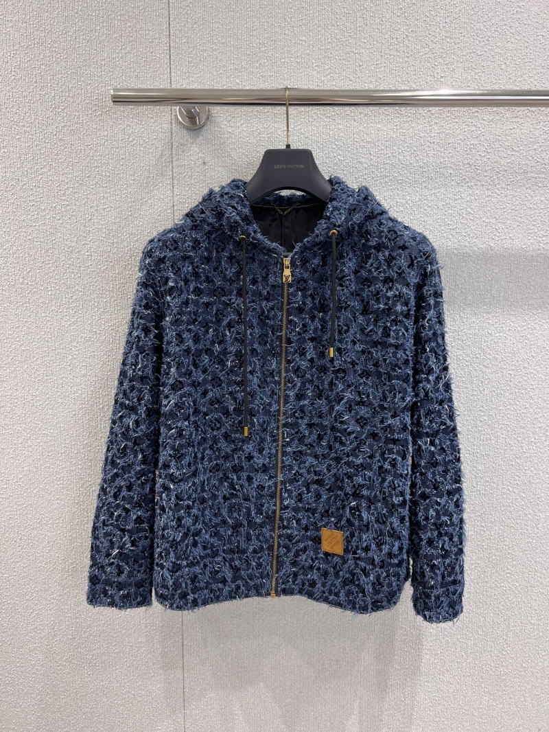 Louis Vuitton Exclusive Hooded Denim Jacket with Fringe and Monogram Flocking - Dark Blue