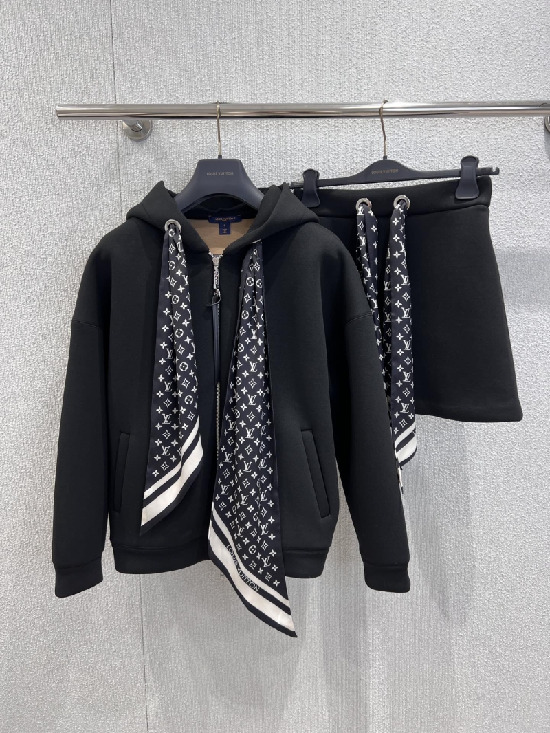 Louis Vuitton Monogram Scarf Hoodie & Skirt Set in Black - Luxe Early Autumn Collection