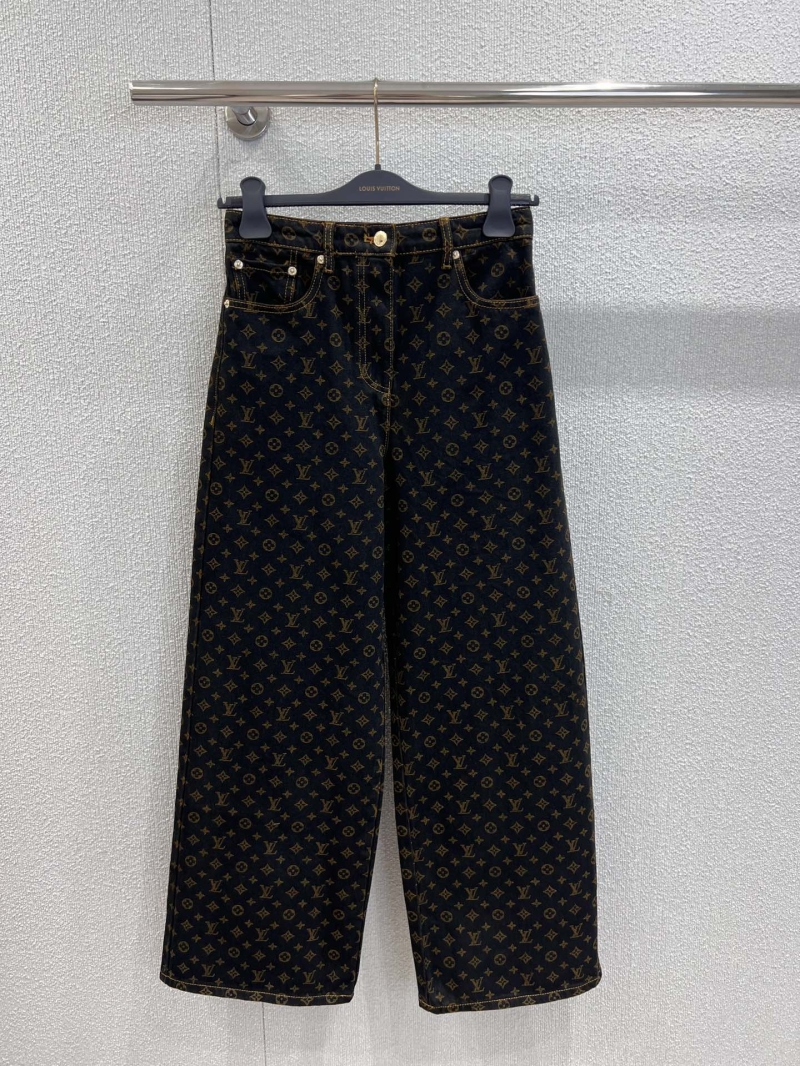 Louis Vuitton Monogram Vintage Denim Wide-Leg Jeans - Luxe Dark Blue with Gold Accents