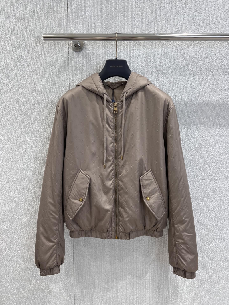 Louis Vuitton 25Fw Early Autumn Logo Embossed Hooded Bomber Jacket in Muted Taupe
