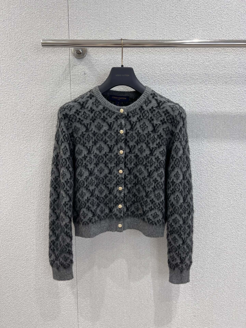 Louis Vuitton Gray Round Neck Jacquard Cashmere and Alpaca Blend Cardigan