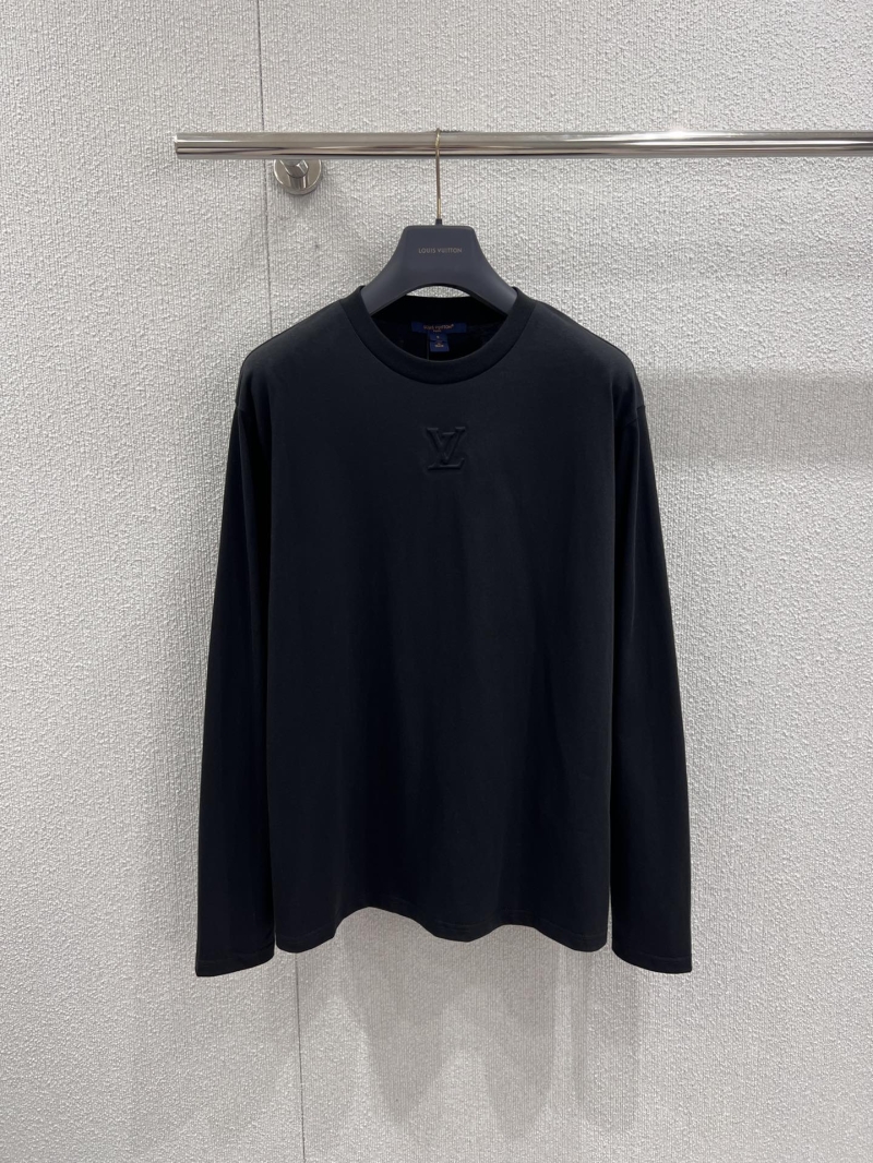 Louis Vuitton Logo-Embroidered Long Sleeve Round Neck T-Shirt in Black | Luxe Custom Fabric, Relaxed Fit