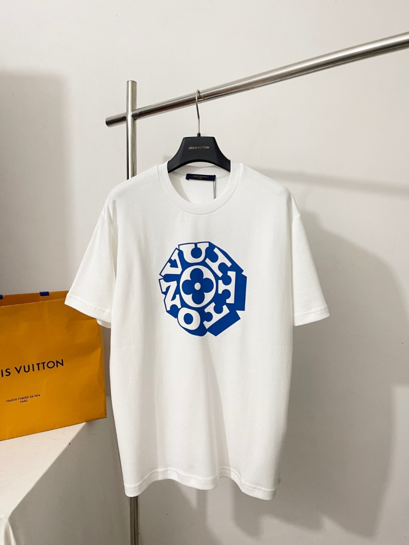 Louis Vuitton Unisex Graphic T-Shirt in White with Blue Floral Artistry