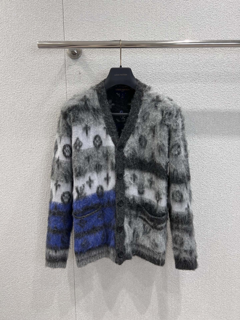 Louis Vuitton V-Neck Mohair Blend Cardigan in Gradient Gray-Blue