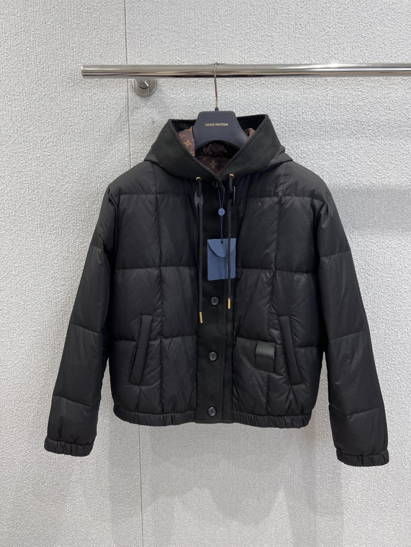 Louis Vuitton Black Monogram-Lined Hooded Puffer Jacket