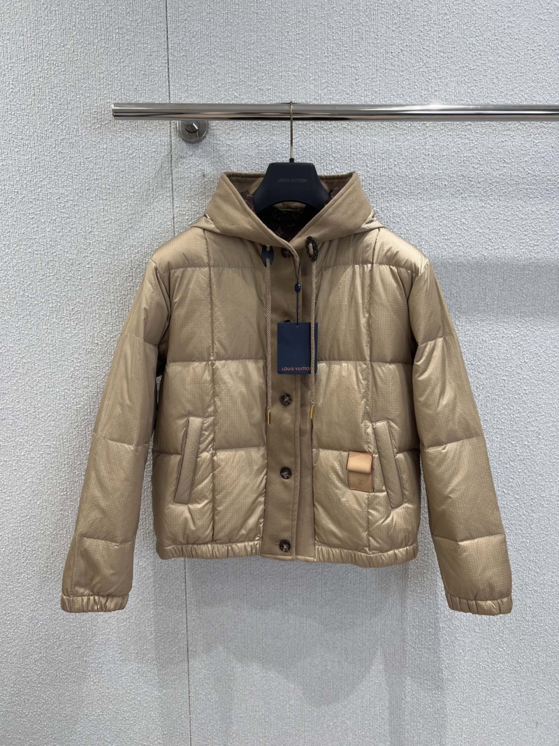 Louis Vuitton Desert Sand Quilted Hooded Puffer Jacket - Lightweight Luxury Outerwear