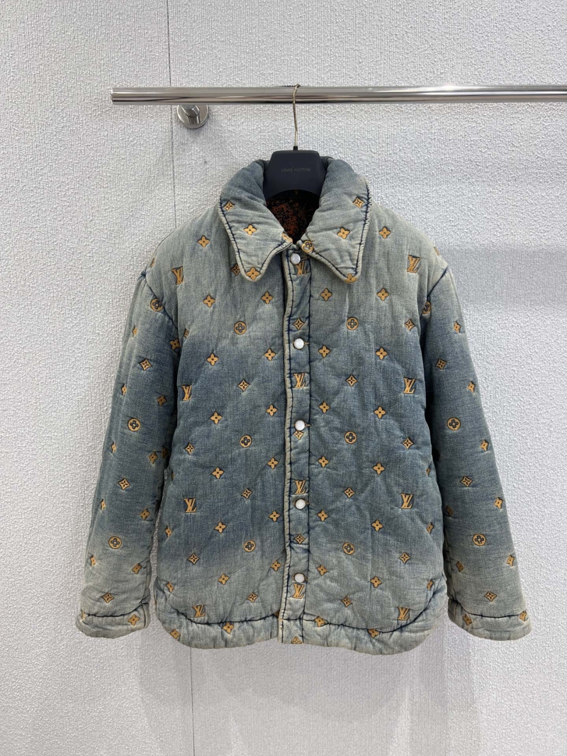 Louis Vuitton Unisex Oversized Denim Quilted Jacket with Embroidered Monogram, Washed Blue Grey, Luxe Artisan Finish