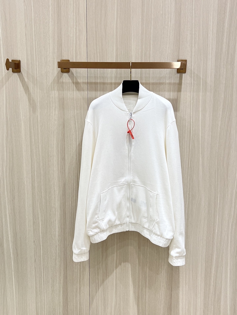 Louis Vuitton Reversible Monogram Bomber Jacket in Pure White - Embroidered LV Logo, Red Zipper Accent, Unisex Luxury Streetwear