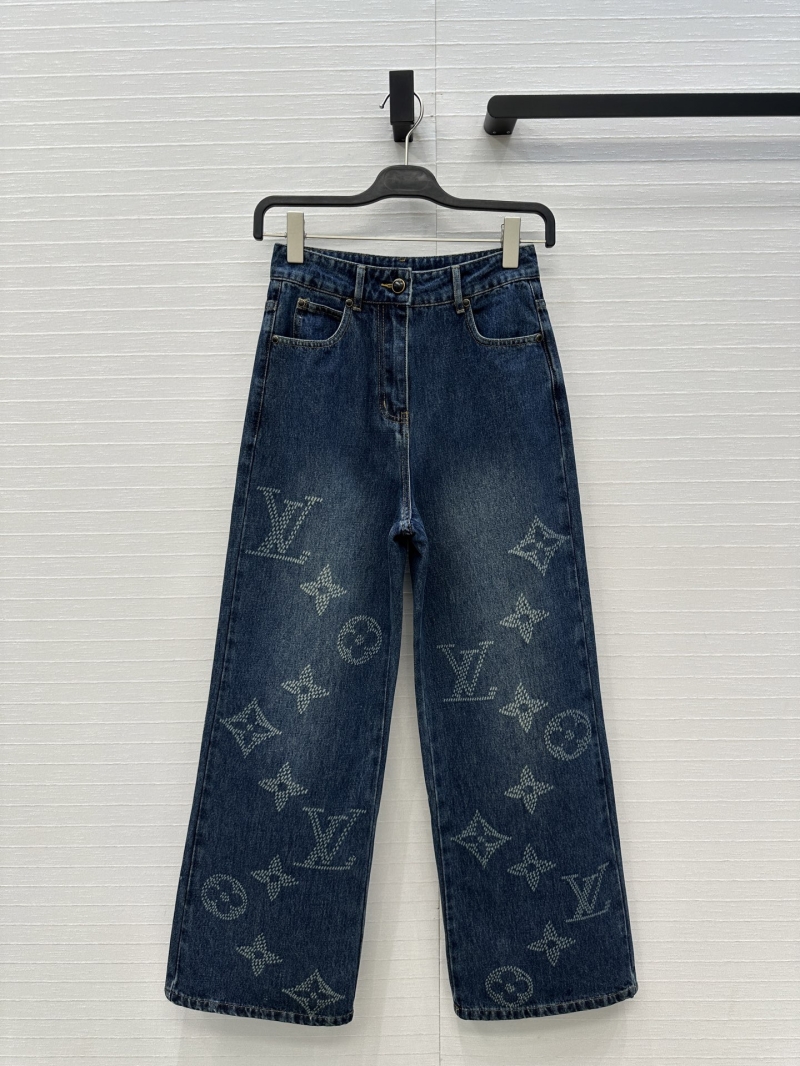 Louis Vuitton MONOGRAM Laser Jacquard Logo Denim Trousers - Wide Leg Straight Cut, Mid-Rise, Custom Hardware