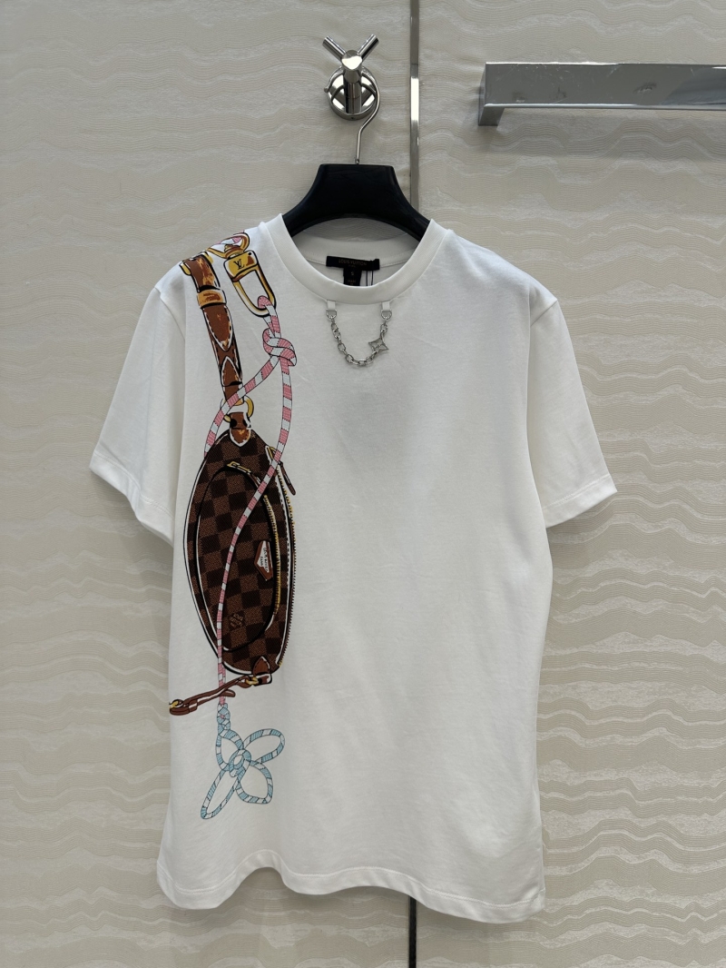 Louis Vuitton LV 25 Ski Collection White T-Shirt in Soft Cotton Knit with 3D Monogram Print & Chain Detail