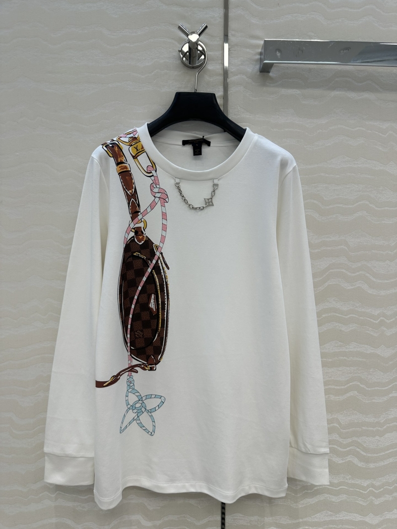 Louis Vuitton LV25 Ski Collection Long-Sleeve Cotton T-Shirt with 3D Monogram Crossbody Graphic and Chain Necklace Detail