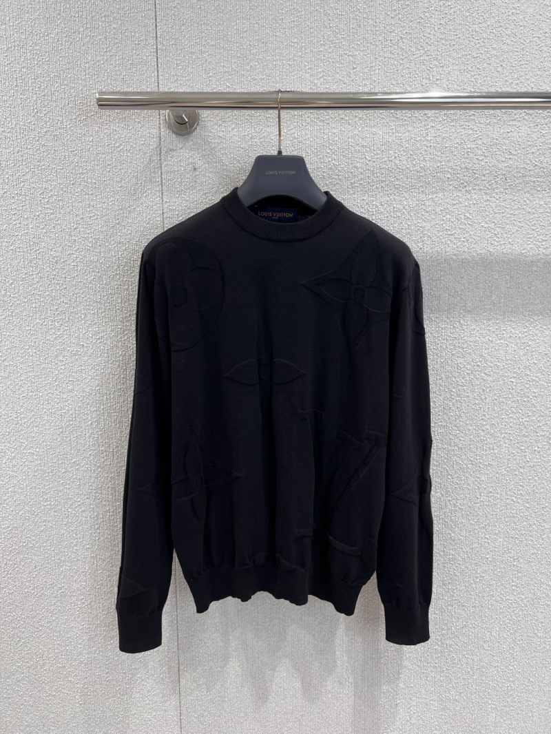 Louis Vuitton Black Monogram Jacquard Knit Sweater | Relaxed Fit, Ribbed Cuffs, 100% Cotton