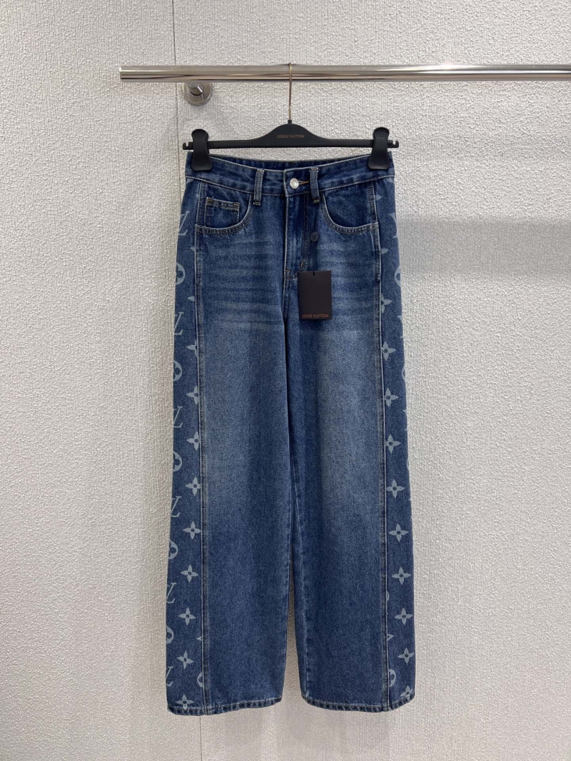 Louis Vuitton Wide-Leg Denim Jeans | Retro Washed Blue | Signature Monogram Trim | High-Waisted & Tailored