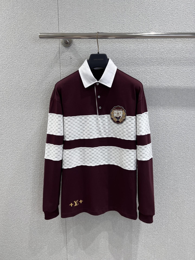 Louis Vuitton Burgundy and White Organic Cotton Embroidered Polo Shirt
