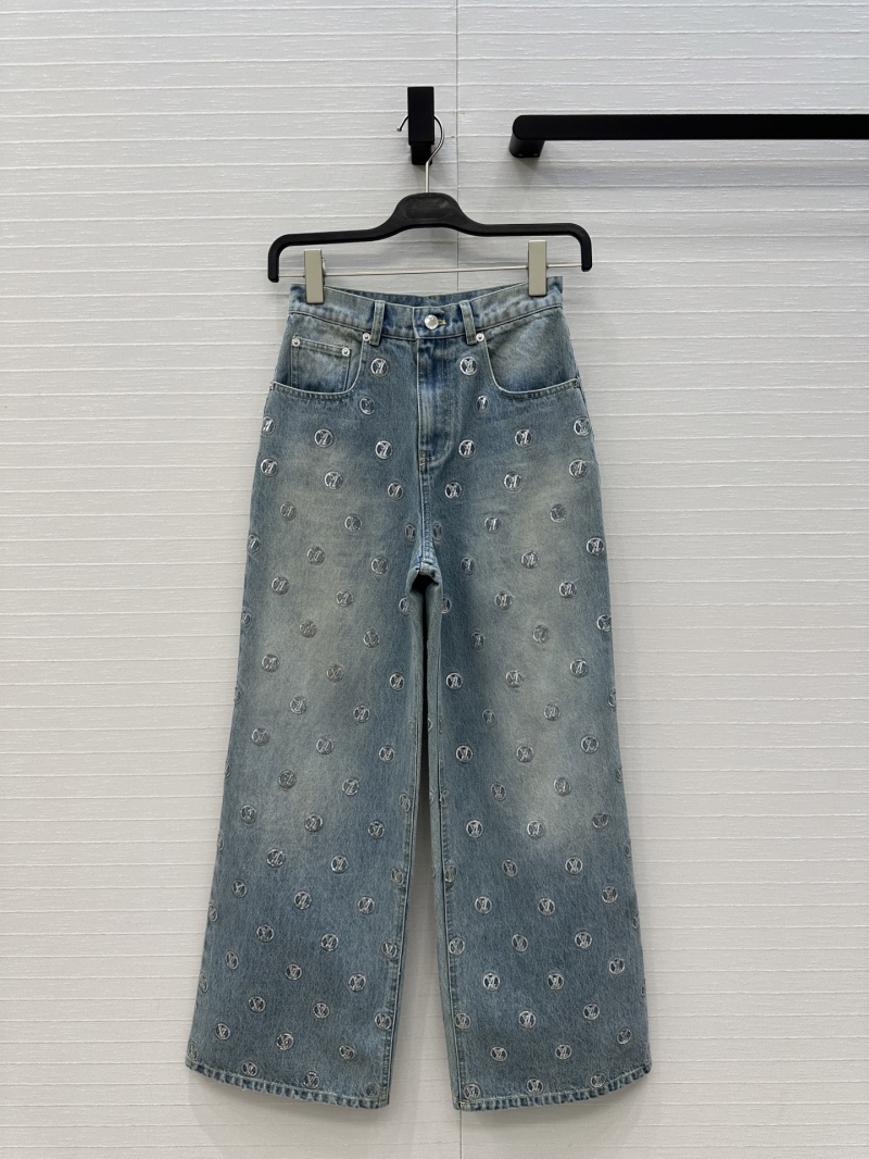 Louis Vuitton Embroidered Monogram Denim Trousers – Ski Collection Inspired, Vintage Enzyme-Washed, Mid-Rise Straight Leg